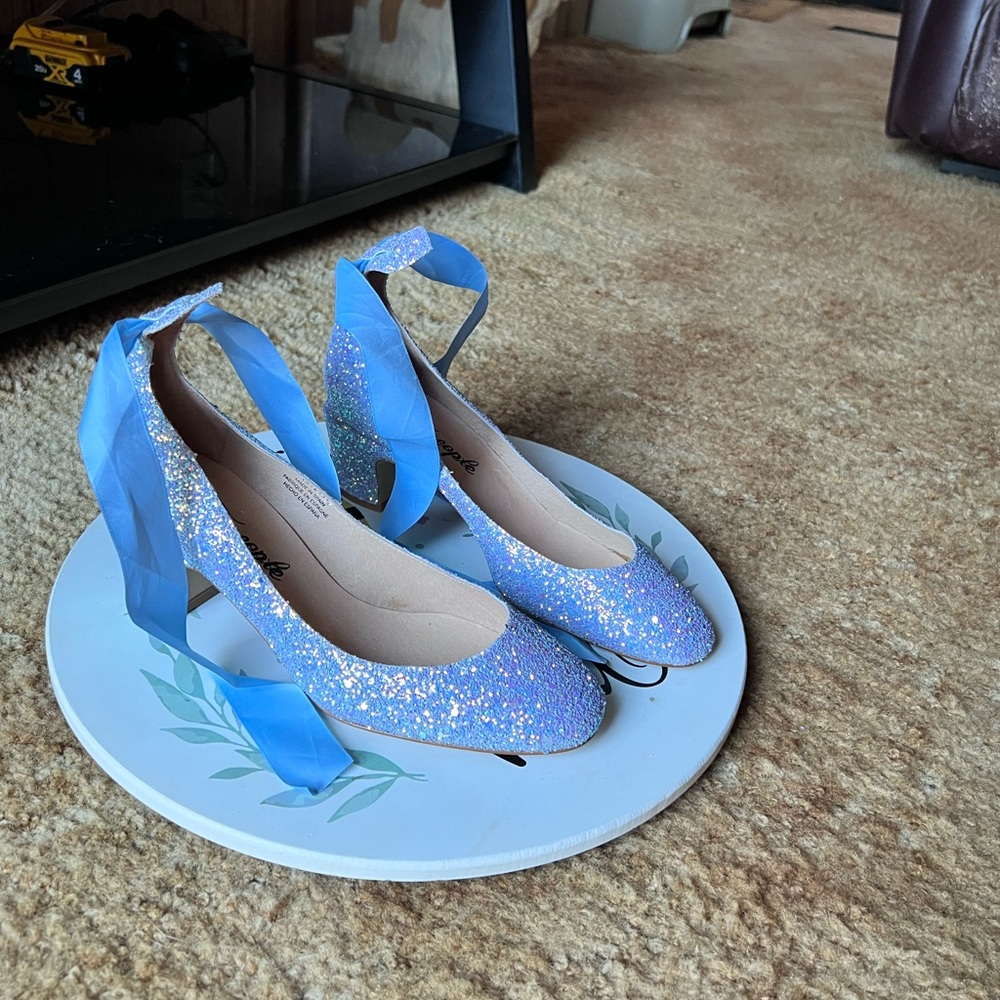 Women’s Free People iridescent glitter block heel shoes size 9. - Picture 3 of 17